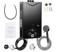 Calentador de agua sin tanque 4.21GPM 16L - Calentador de agua a gas portátil para exteriores con pantalla digital multiprotección para camping, viajes, cabañas de barco, temperatura constante rápida