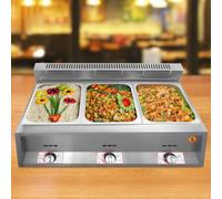 Calentador de alimentos a gas de acero inoxidable comercial con temperatura ajustable, freidora profunda de 3 sartenes y vaporizador de buffet de baño María para catering y uso en encimera