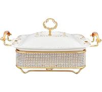 Calentador de alimentos cuadrado de cerámica con olla y tapas de cerámica, multiusos para el hogar y olla seca