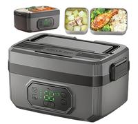 Calentador de alimentos portátil de acero inoxidable, a prueba de fugas, 8 temporizadores y 6 ajustes de temperatura, lonchera recargable para el hogar, 1600 ml para viajeros y trabajadores al aire