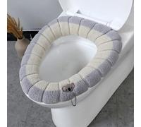 Calentador de asiento de inodoro aislante con asa de correa para asientos ovalados, funda beige de poliéster lavable suave (blanco A)