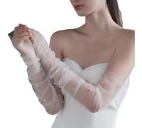 Calentador de brazos decorativo emparejado, puños falsos, perlas de tul, para vestido de princesa, mangas falsas, fundas largas para los brazos, guantes de encaje sin dedos, blanco, Talla única