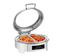 Calentador de Buffet de Alimentos Comercial de 6 litros, Plato de frotamiento Redondo eléctrico, Bandeja calentadora de Gran Capacidad con Tapa Transparente, for una Variedad de Platos