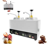 Calentador de chocolate doble con bomba y temperatura de ajuste de 30.0-110.0 °C, salsa eléctrica comercial de 2.1 cuartos de galón, dispensador de cobertura caliente, para chocolate y caramelo doble
