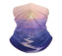 Calentador De Cuello Amanecer sobre Las Montañas De Color Azul Púrpura En Capas Pasamontañas Protección UV Protección Solar Polainas De Cuello, para Motocicleta, Cámping, Ciclismo, 26x30cm