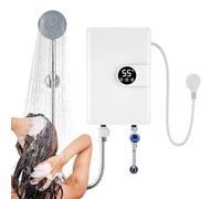 Calentador de ducha eléctrico - Soporte de pared de 26x19cm, Calefacción instantánea, Panel de control de temperatura inteligente | Máquina de agua caliente portátil Bañera de camping Jardín interior