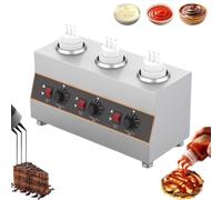 Calentador de Salsa Comercial, Calentador de Botellas eléctrico de 640 W, 30-85 ℃ Ajustable con Botellas exprimibles para Mantener el Dulce de Salsa de Tomate y Mermelada de Chocolate Three-Panel