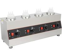 Calentador de Salsas Eléctrico 4 Compartimentos, Acero Inoxidable, Temperatura Ajustable con 4 Botellas de 650ml para Restaurantes, Cafeterías y Food Trucks,Four-Panel