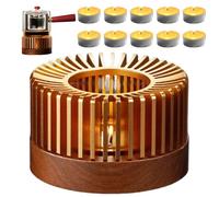 Calentador de té con base de madera maciza, base con soporte para velas y 10 velas, calentador de café de aluminio anodizado y madera, calentador de té para tetera para la conservación del calor