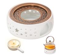 Calentador de Té de Cerámica: Calentador de Tetera con Portavelas y Almohadilla Térmica Diseño Tallado Hueco Calentadores De Tetera para Mantener Té y Café Calientes (Estrella)