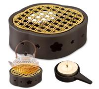 Calentador de Té de Cerámica: Calentador de Tetera con Portavelas y Almohadilla Térmica Diseño Tallado Hueco Calentadores De Tetera para Mantener Té y Café Calientes (Gris)