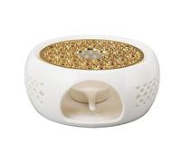 Calentador de Tetera, Base calefactora Redonda de Porcelana con Marco Hueco, cojín de aleación y portavelas para Calentar té, café y Leche