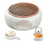 Calentador de Tetera, Calentador de Té de Cerámica con Soporte para Vela y Almohadilla Térmica Diseño Tallado Hueco para Mantener Té y Café Calientes
