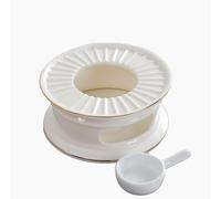 Calentador De Tetera CeráMica Blanco con Filete Dorado Cuchara Soporte Doble Nivel Mantener Caliente DecoracióN Hogar Regalo-B