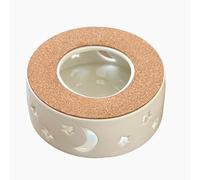 Calentador De Tetera CeráMica con Posavasos Corcho DiseñO Calado Estrellas CíRculos Portavelas para Calentar Café Leche-B