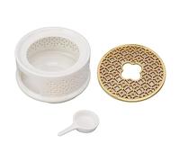 Calentador de Tetera Cerámico, Base Calentadora para Té y Café con Tapa Cuchara y Portavelas, Diseño Cóncavo Elegante con Almohadilla Suave, Ideal para Mantener el Té Caliente en C (Blanca)