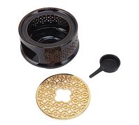 Calentador de Tetera Cerámico, Base Calentadora para Té y Café con Tapa Cuchara y Portavelas, Diseño Cóncavo Elegante con Almohadilla Suave, Ideal para Mantener el Té Caliente en C (Marrón)