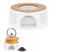 Calentador de Tetera Porcelana, Calentador de Té de Cerámica, Diseño Hueco Tallado, Calientaplatos para Tetera con Soporte de Corcho para Conservar el Calor del Té y del Café