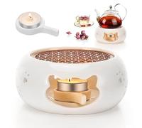 Calentador de Tetera Porcelana, Calentador de Té de con Portavelas y Estufa Tapete, Diseño Calado con Forma de Gato Calentador de Tetera para Preservar El Calor de Té, Café y Leche, Blanco