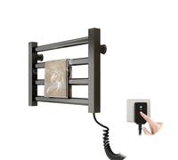 Calentador de Toallas Eléctrico Inteligente 55℃, Varilla de Secado Eléctrica y Toallero Multifuncional, Sin Perforación en Aluminio Montado en Pared en Barra de Toallas Recta (Negro)