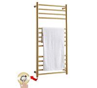 Calentador de Toallas montado en la Pared, Estante para secador de Toallas de Acero Inoxidable 304, toallero con calefacción de 14 Barras, toalleros eléctricos para baño, Dorado, 162 W, cableado