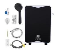 Calentador instantáneo de 5500W 230V para ducha y cocina | Mini calentador de agua eléctrico con pantalla LED de temperatura y cabezal de ducha | Protección contra salpicaduras IPX4 para baño, jardín