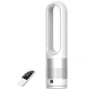 Calentador portátil, ventilador de torre sin aspas, oscilación de 80° con control remoto y táctil, temporizador de 8 h, ventilador de pie para dormitorio, hogar y oficina, 56 cm de alto, 8 v