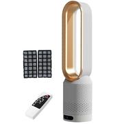 Calentador portátil, ventilador de torre sin aspas y purificador de aire, oscilante de 90° con control remoto y táctil, temporizador de 2 h, ventilador de pie para dormitorio, hogar y oficin