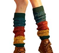 Calentadores de pierna de punto de cable trenzado de invierno para mujer, con triple color, costuras en bloque de color, puños de bota de lana sintética cálida sobre la rodilla calcetines, Kl, M