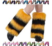 Calentadores de piernas a rayas de piel sintética for mujer esponjosas | Puños de botas peludos cálidos de invierno, calcetines de pierna de cosplay Harajuku for ropa de calle de fiesta Rave