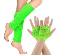 Calentadores de Piernas de Neón Conjunto de Guantes de Rejilla Accesorios de Ropa para Mujer de los años 80 Calentadores de Piernas Elásticos Retro Guantes sin Dedos de Rejilla Accesorios de Fiesta
