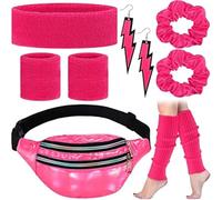 Calentadores de piernas de neón de los años 80 para mujer, muñequeras holográficas, juego de accesorios deportivos para fiesta de los años 80 y yoga, Pink