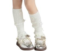 Calentadores de piernas de punto con volantes y ribete de encaje para niños | Ropa de pierna de temporada para trajes de otoño e invierno, capas casuales, días relajados en casa, uso diario y estilo de