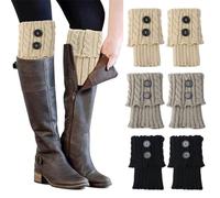 Calentadores Piernas Mujer, 3 Pares Calentadores de Pierna, Cálidos Botón Calientapiernas, Cortas Ganchillo Cubierta, Calentadores De Piernas De Punto, Cortas Ganchillo Cubierta para Botas y Botines