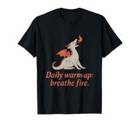 Calentamiento Diario Respira Fuego Dragón y Unicornio Fantasía Camiseta