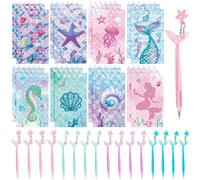 Calenxy 24 mini cuadernos con animales marinos, bloc de notas de sirena, blocs de espiral con diseño de sirenas, mini bolígrafos, regalos de fiesta de sirena, accesorios para fiestas de cumpleaños