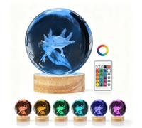 Calenxy 3D Axolotl Bola de Cristal Luz Nocturna - 8 cm LED Crystal Ball Axolotl Lámpara de Cristal con Mando a Distancia 16 Colores - Para Cumpleaños Navidad - Regalo decorativo para niños y niñas