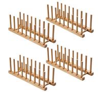 Calenxy 4 soportes para platos de madera, organizador de platos con 8 compartimentos, escurreplatos de madera, escurreplatos de bambú, soporte para tabla de cortar, platos, ollas, tapas, cuencos