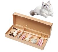 Calenxy Juego de juguetes para gatos de materiales naturales, 7 piezas con bolas, ratón de peluche y cuerda de sisal con plumas, incluye interactivo, sin plástico, sostenible, para gatos de todas las