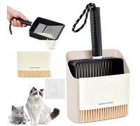 Calenxy Pala para arena para gatos, pala para gatos de acero inoxidable con recipiente y escoba pequeña, herramienta de filtro rápido para limpieza para gatos, accesorios para todos los gatos