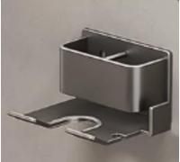 Calenxy Soporte para secador de pelo sin taladrar, soporte de pared autoadhesivo de aluminio con soporte para enchufe y cable, compartimento para la mayoría de secadores de pelo, accesorios de baño