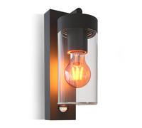 CALEX aplique de pared Perugia, para exteriores e interiores, casquillo E27, con sensor de movimiento, aluminio, impermeable, negro