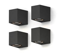 CALEX aplique de pared Sanremo, para exteriores e interiores, casquillo GU10, forma rectangular, downlight LED con sensor día/noche, impermeable, negro, pack de 4