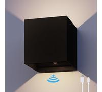 CALEX Aplique de Pared Volterra, Recargable USB-C, Sensor, Negro | Se enciende automáticamente al detectar movimiento, con batería recargable para instalación sin cables
