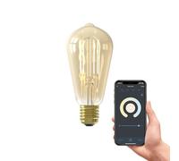CALEX Bombilla inteligente filamento, E27 Edison ST64 dorado, lámpara WiFi con control de voz Alexa y Google Home, 7 W, luz blanca cálida