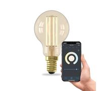 CALEX bombilla LED inteligente, E14 P45 con filamento dorado, luz blanca, regulable, control por aplicación y voz