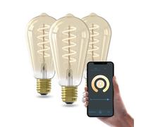 CALEX Bombilla LED Inteligente E27 Edison, luz blanca cálida, regulable, WLAN con gateway, control por aplicación y voz, 3-pack
