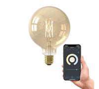 CALEX Bombilla LED Inteligente E27 G125, Filamento Dorado, WiFi App | Un brillo cálido y decorativo con filamento dorado visible, con control por voz mediante Alexa o Google Home