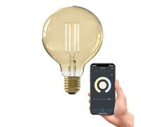 CALEX Bombilla LED Inteligente E27 G95, Filamento Dorado, WiFi App | Un brillo cálido y decorativo con filamento dorado visible, con control por voz mediante Alexa o Google Home