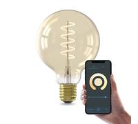 CALEX Bombilla LED Inteligente E27 G95, Filamento Dorado, WiFi App | Un brillo cálido y decorativo con filamento dorado visible, con control por voz mediante Alexa o Google Home